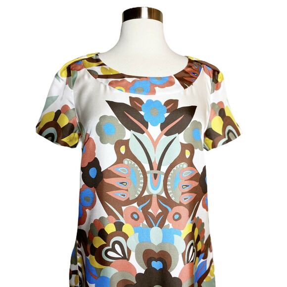 SEE BY CHLOE Silk Dress Short Sleeves Abstract Floral Shift Ivory 70s 6 /42 EUC - Picture 5 of 9